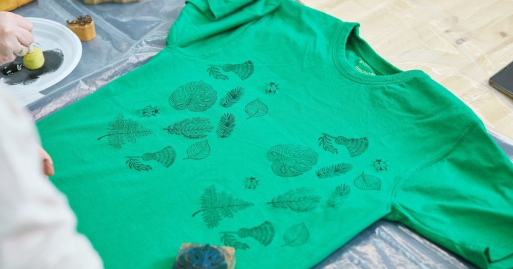 A t-shirt with leaf prints.