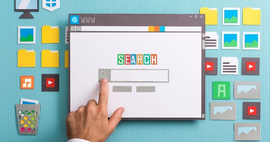 A cardboard cutout of a search engine homepage