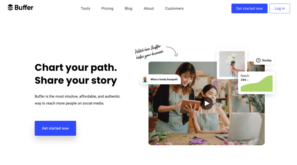 The landing page of Buffer.