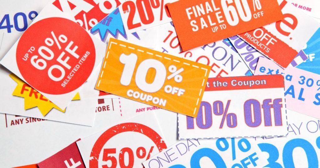 A group of discount coupons.