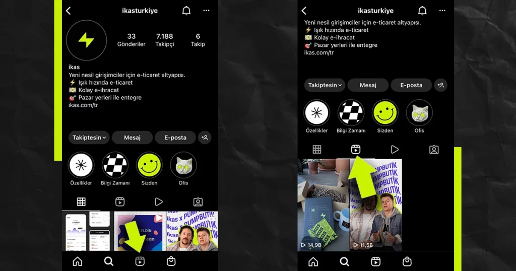 Reels videolarının bulunduğu kaydırılabilir sekmeye, Instagram uygulamasının ana sayfasında bulunan alttaki Reels simgesi aracılığıyla erişilebilir: