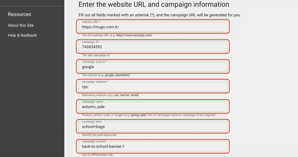 Kampanya URL'i Oluşturucu Formu