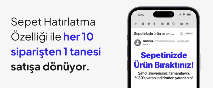 ikas Sepet Hatırlatma Özelliği ile her 10 siparişten 1 tanesi satışa dönüyor.